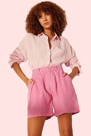 Kadın Keten Yüksek Bel City Short Şort Yaz Aylarının Vazgeçilmezi Günlük Kullanım Hafta Sonu