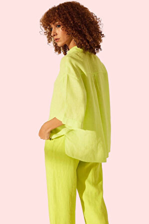 Kadın Oversize Keten Gömlek Basic Siluet Günlük Kullanım Hafta Sonu Yaz Aylarının Vazgeçilmezi