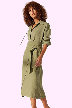 Kadın Bağlamalı Midi Etek Keten Düz Desen Günlük Şıklık Hafta Sonu Yaz Aylarının Vazgeçilmezi