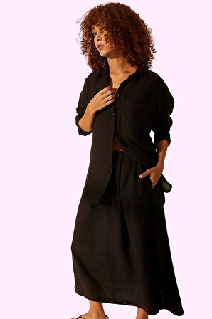 Kadın Midi Boy Keten Etek Düz Desen Günlük Ve Şık Kombinler Hafta Sonu Yaz Aylarının Vazgeçilmezi