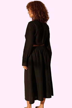 Kadın Midi Boy Keten Etek Düz Desen Günlük Ve Şık Kombinler Hafta Sonu Yaz Aylarının Vazgeçilmezi