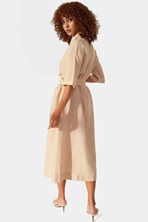 Keten Maxi Gömlek Elbise Yazlık Günlük Şık Tasarım Modern Stil Rahat Ve Kullanım