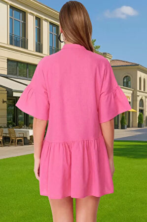 Kadın Pamuklu Mini Plaj Elbisesi Geniş Kalıp Yazlık Kıyafet Yüksek Kalite Premium Kalite Şık Görünüm