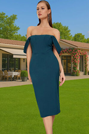 Leopar Desenli Midi Boy Bodycon Abiye Elbise Polyester Karışımlı Yazlık Yüksek Kalite Seçkin Malzeme