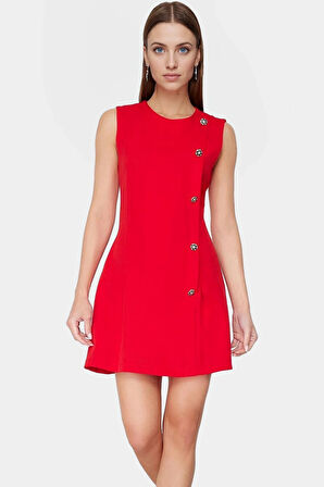 A line Kısa Kolsuz Mini Elbise Dokuma Polyester Finike Kumaş Rahat Kullanım