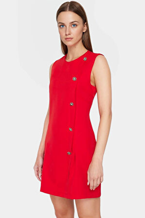 A line Kısa Kolsuz Mini Elbise Dokuma Polyester Finike Kumaş Rahat Kullanım