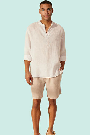 Erkek Regular Fit Keten Şort Rengi Boru Paça Yaz Aylarının Vazgeçilmezi Stilin Buluştuğu Yer