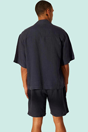 Erkek Keten Oversize Fit Gömlek Apaş Yaka Düz Desen Kısa Kol Yaz Aylarının Vazgeçilmezi Hafta Sonu