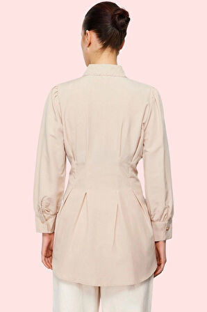 Kadın Dokuma Gömlek İncili Detay Belden Oturan Uzun Kol Günlük Hafta Sonu Kaliteli Malzeme