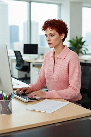 Kadın Oversize Saç Örgü Polo Yaka Triko Kazak Düşük Uzun Kollu Kışlık Rahat Basic Şıklık Kaliteli