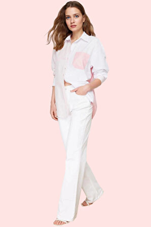 Kadın Oversize Geniş Kalıp Dokuma Gömlek Casual Günlük Hafta Sonu Yaz Aylarının Vazgeçilmezi