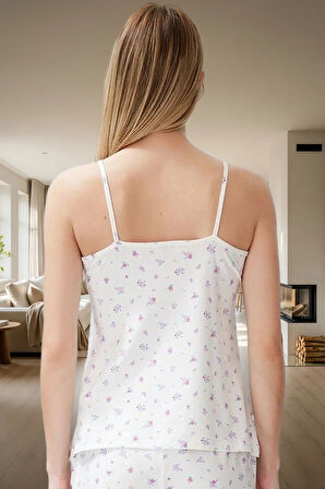 Kadın Çok Çiçekli İnce Askılı Viskoz Pijama Takımı Rahat Ev Giyim Kullanım Mükemmel Uyum