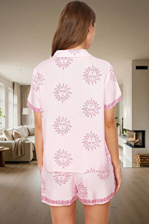 Kadın Viskon Pijama Takımı Güneş Desenli Rahat Ev Giyim Seti Premium Kalite Kaliteli İşçilik