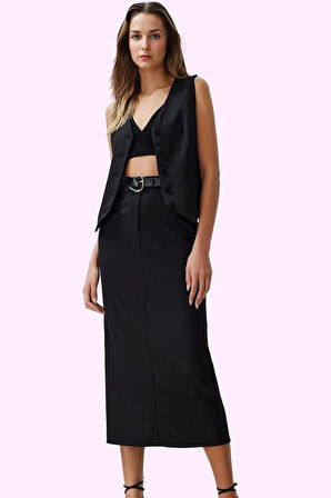 Kadın Kalem Midi Boy Dokuma Etek Düz Desen Finike Günlük Şıklık Yaz Aylarının Vazgeçilmezi