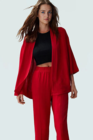 Kadın Dokuma Kimono Pantolon Takım Rahat Günlük Stil Zarifane Tasarım Şık Görünüm