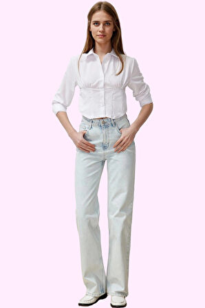 Kadın Yüksek Bel Uzun Boy Wide Leg Jean Pamuk Günlük Kombinler Hafta Sonu Kaliteli Malzeme