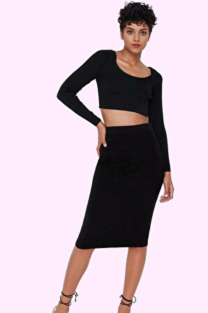 Kadın Kalem Triko Etek Kemerli Normal Bel Midi Boy Günlük Şıklık Yaz Aylarının Vazgeçilmezi