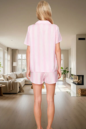 Kadın Yazlık Pamuklu Şortlu Pijama Takımı Rahat Kalıp Ev Giyim Seti Kullanım Dayanıklı Malzeme