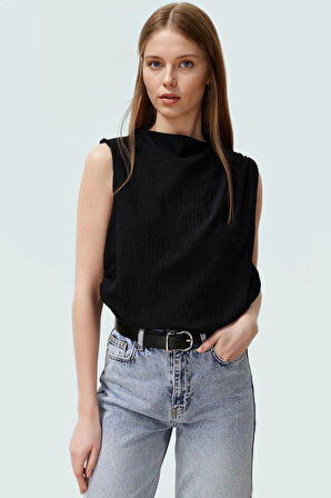 Şık Bisiklet Yaka Kolsuz Bluz %100 Polyester Yazlık Günlük Zarifane Tasarım Görünüm