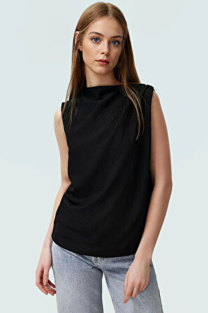 Şık Bisiklet Yaka Kolsuz Bluz %100 Polyester Yazlık Günlük Zarifane Tasarım Görünüm