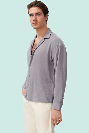 Erkek Oversize Apaş Yaka Uzun Kollu Gömlek Basic Siluet Günlük Kullanım Yaz Aylarının Vazgeçilmezi