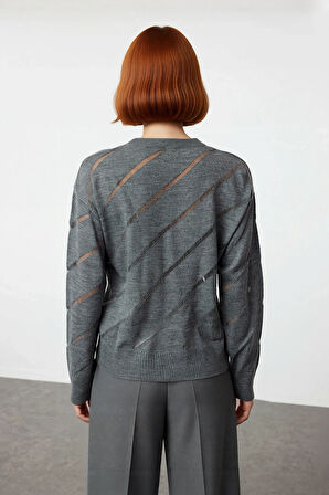 Kadınlara Özel Regular Kalıp Ajurlu Triko Kazak Bisiklet Yaka Düşük Kollu Modern Şıklık Kaliteli