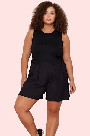 Kadın Geniş Paça Pile Detaylı Büyük Beden Örme Şort Rahat Günlük Yaz Hafta Sonu Özel Günler