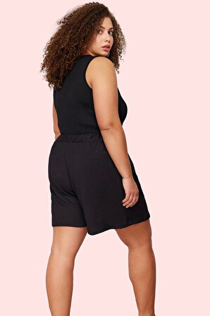 Kadın Geniş Paça Pile Detaylı Büyük Beden Örme Şort Rahat Günlük Yaz Hafta Sonu Özel Günler