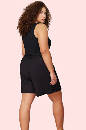 Kadın Geniş Paça Pile Detaylı Büyük Beden Örme Şort Rahat Günlük Yaz Hafta Sonu Özel Günler