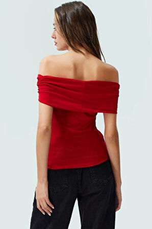 Carmen Yaka Örme Bluz Fitted Kalıp Yazlık Günlük Uzun Ömürlü Mükemmel Uyum Konforlu Kesim