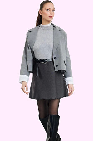 Kadın Mini Triko Etek Kemerli A line Basic Desen Günlük Stil Hafta Sonu Yaz Aylarının Vazgeçilmezi