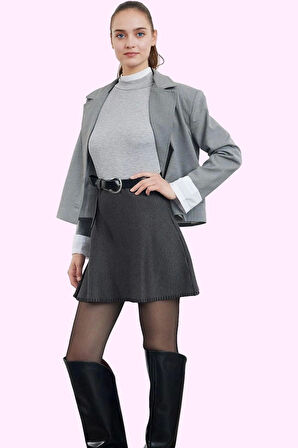 Kadın Mini Triko Etek Kemerli A line Basic Desen Günlük Stil Hafta Sonu Yaz Aylarının Vazgeçilmezi