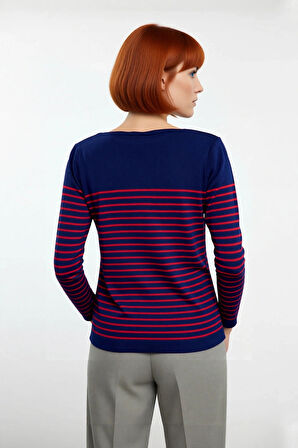 Kadınlar İçin Gri Çizgili Bisiklet Yaka Akrilik Triko Kazak Sonbahar Kış Stilinizi Yükseltin