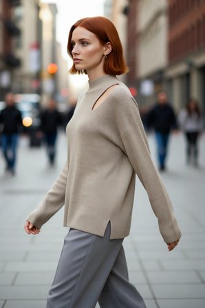 Kadın Oversize Cut Out Detaylı Siyah Triko Kazak Akrilik Fitilli Uzun Kollu Kışlık Kombinlerinize