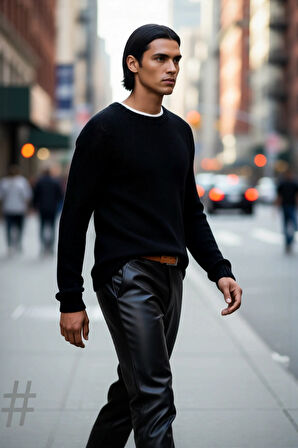 Erkek Fitted Kalıp Bisiklet Yaka Seamless Reglan Kol Basic Triko Kazak Sonbahar Kış Şıklığı