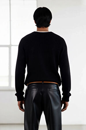 Erkek Fitted Kalıp Bisiklet Yaka Seamless Reglan Kol Basic Triko Kazak Sonbahar Kış Şıklığı