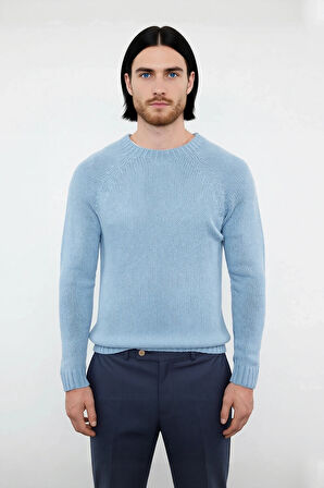 Erkek Fitted Kalıp Bisiklet Yaka Seamless Reglan Kol Basic Triko Kazak Sonbahar Kış Şıklığı