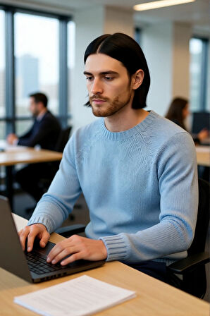 Erkek Fitted Kalıp Bisiklet Yaka Seamless Reglan Kol Basic Triko Kazak Sonbahar Kış Şıklığı