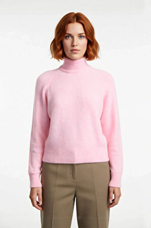 Kadın Oversize Dik Yaka Triko Kazak Reglan Kol Kışlık Günlük Şıklık Sunan Bordo Basic Tasarım