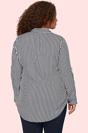 Kadın Oversize Çizgili Gömlek Uzun Kollu Dokuma Kumaş Günlük Kullanım Yaz Aylarının Vazgeçilmezi