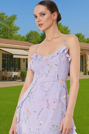 A Kesim Şifon Elbise Çiçekli Desenli Mini Boy Polyester Yazlık Seçkin Malzeme Mükemmel Uyum