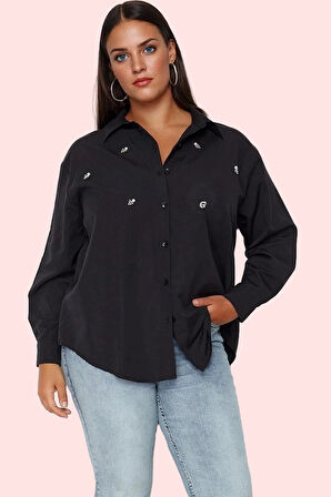 Kadın Büyük Beden Taş İşlemeli Poplin Gömlek Günlük Şıklık Hafta Sonu Yaz Aylarının Vazgeçilmezi