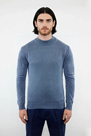 Erkek Fitted Kalıp Dik Yaka Pamuklu Akrilik Karışımı Uzun Kollu Triko Kazak Günlük Şıklık İçin İdeal