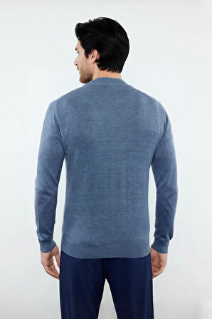 Erkek Fitted Kalıp Dik Yaka Pamuklu Akrilik Karışımı Uzun Kollu Triko Kazak Günlük Şıklık İçin İdeal