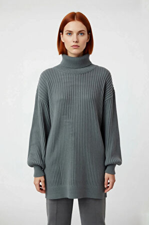 Kadın Relaxed Kesim Balıkçı Yaka Selanik Örgü Kalın Tunik Triko Kazak Kış Günleri Şıklığı Kaliteli