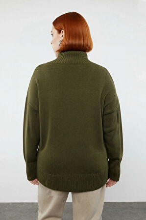 Kadınlar İçin Rahat Relaxed Kalıp Düşük Kol Dik Yaka Triko Kazak Kış Günleri İdeal Seçim