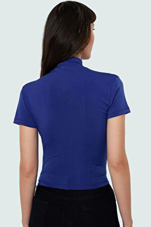 Fitted Dik Yaka Kısa Kollu Esnek Örme Bluz Yazlık Günlük Seçkin Malzeme Uzun Ömürlü