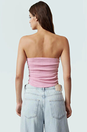 Fitted Straplez Crop Bluz Esnek Örme Kumaş Günlük Stil Özel Tasarım Konforlu Kesim Mükemmel Uyum