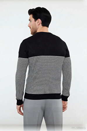 Erkek Slim Fit Bisiklet Yaka Çizgili Triko Kazak Kış Günleri İçin Modern ve Rahat Bir Seçenek