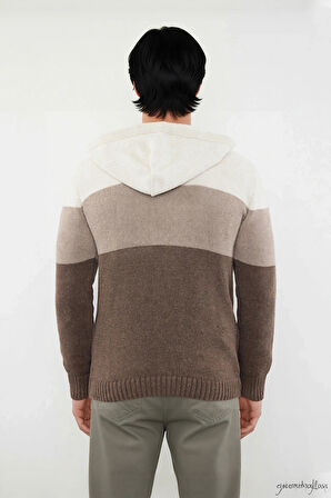 Erkek Kapüşonlu Regular Kalıp Renk Bloklu Kanguru Cepli Uzun Kollu Triko Kazak Günlük Stilinize Özel